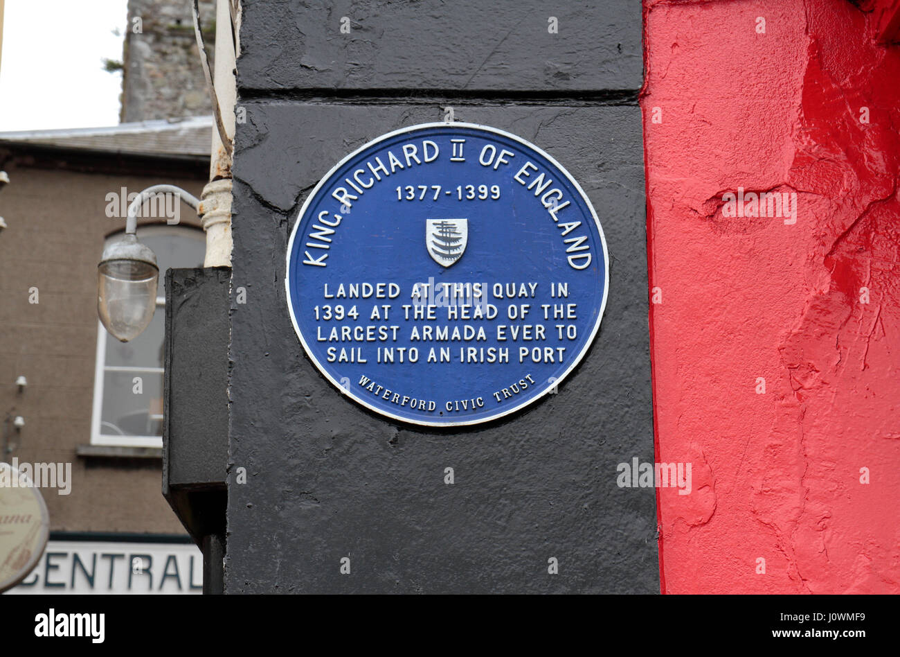 Memorial plaque noting that King Richard II of England landed in the City of Waterford, Co. Waterford, Ireland (Eire). Stock Photo