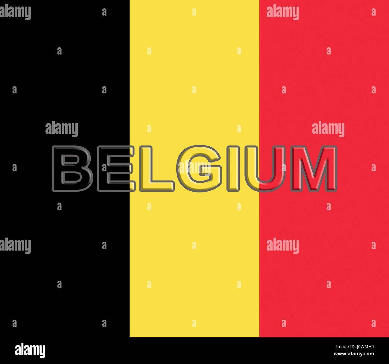 Illustration of the national flag of Belgium with the word Belgium written on the flag Stock Photo