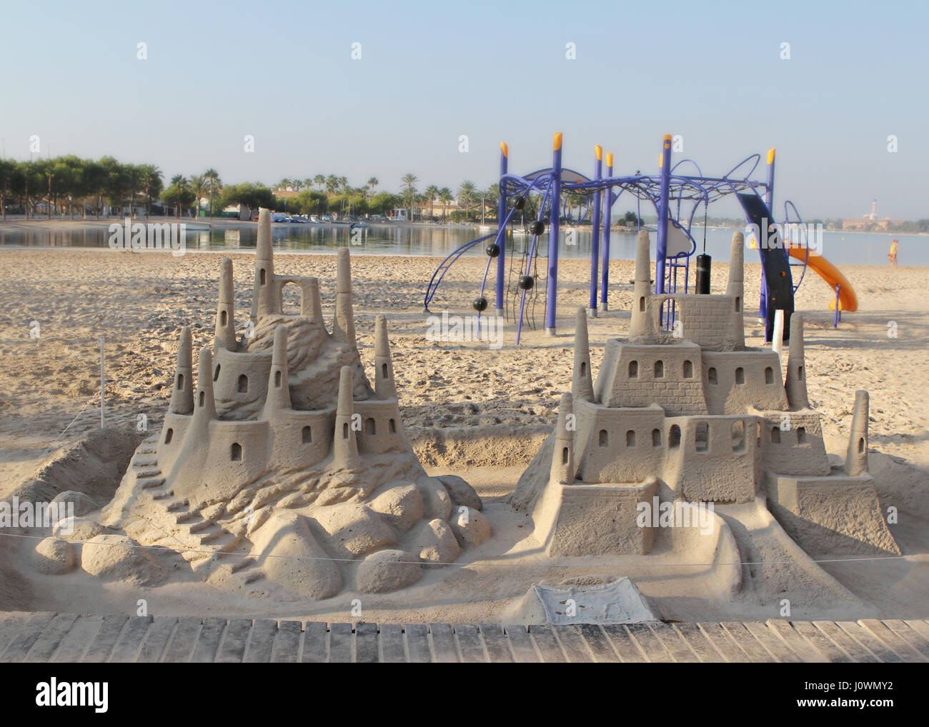Sand castles on the Spanish beach Stock Photo Alamy