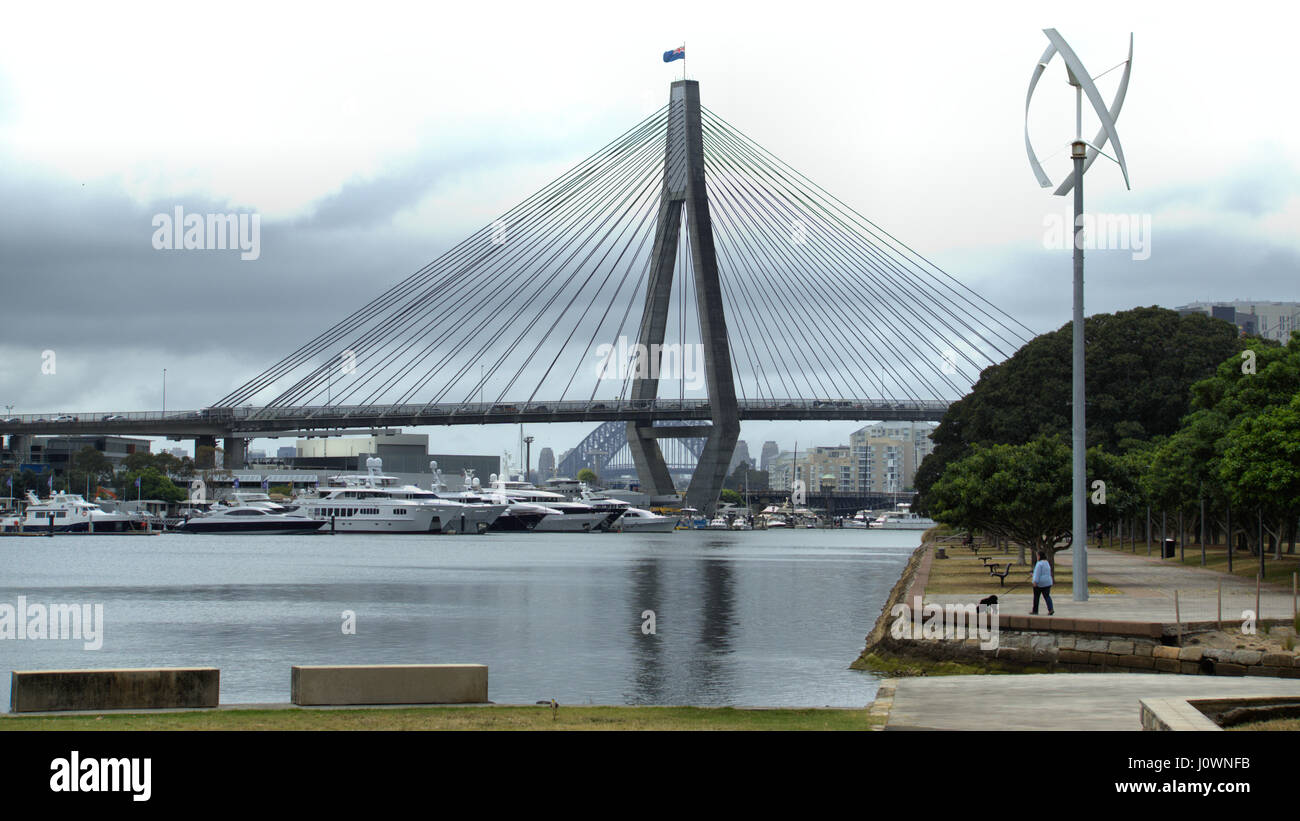 Sydney ANZAC bridge for road and rail transport over water in Australia