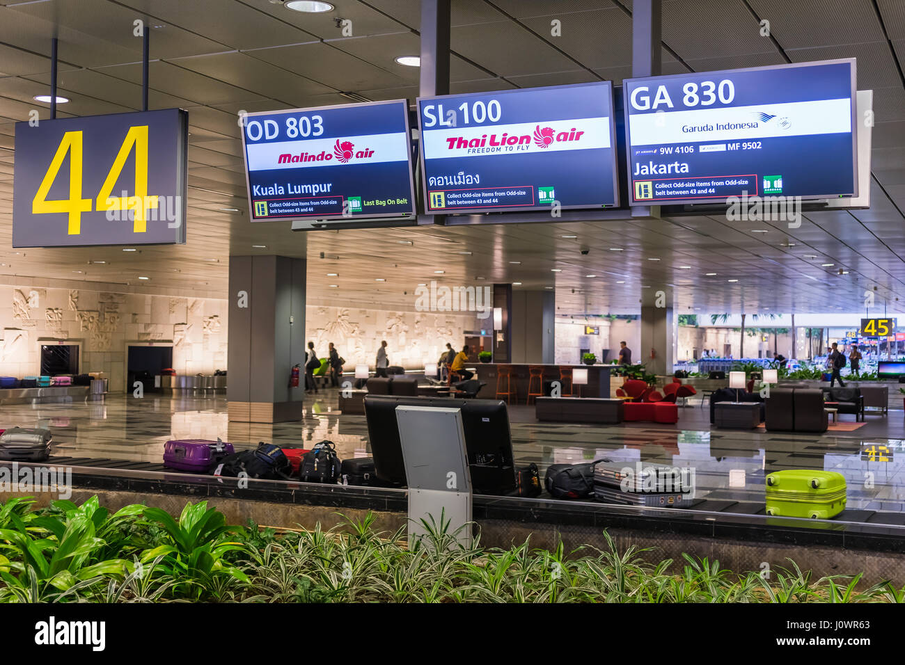 Singapore, Singapore March 19, 2017 Baggage claims belt conveyor in Changi Airport. Arrival