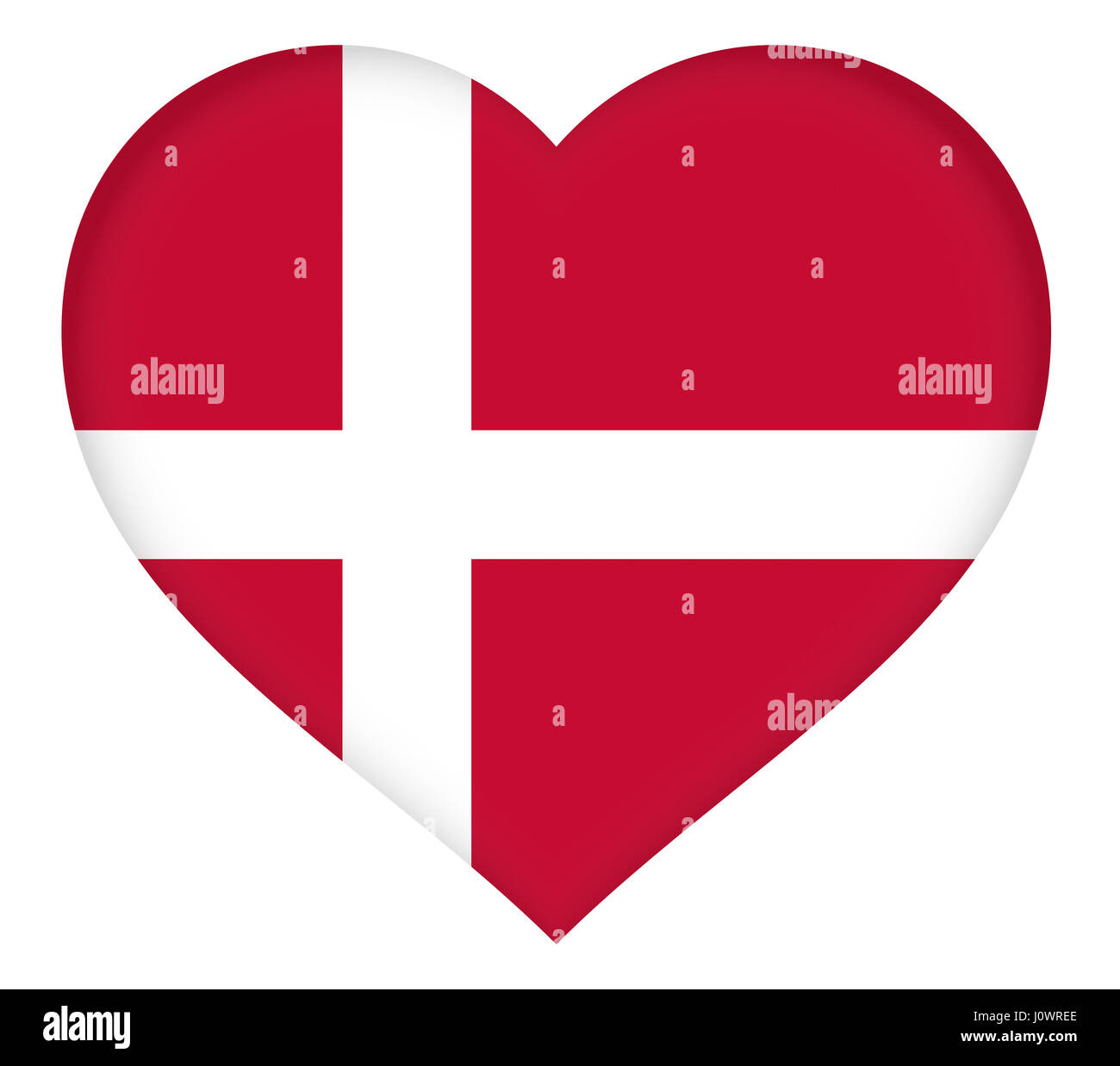 Illustration of the national flag of Denmark shaped like a heart. Stock Photo