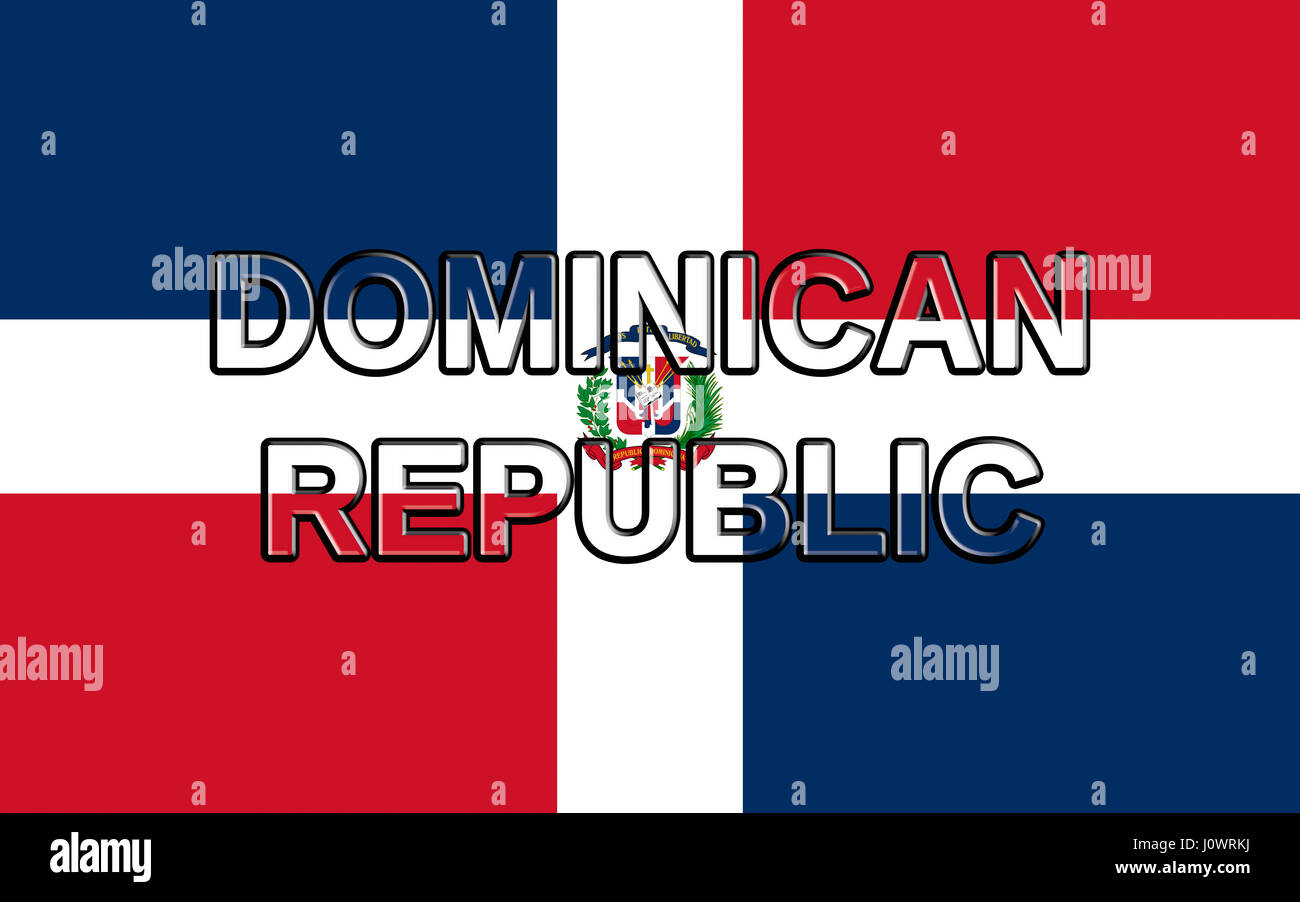 Illustration of the flag of the Dominican Republic with the country written on the flag Stock Photo