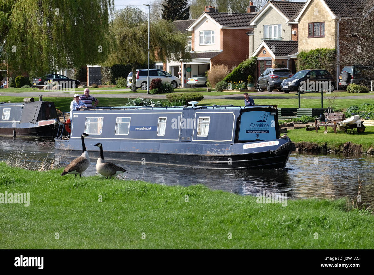 narrowboat on the river soar at barrow upon soar leicestershire Stock Photo