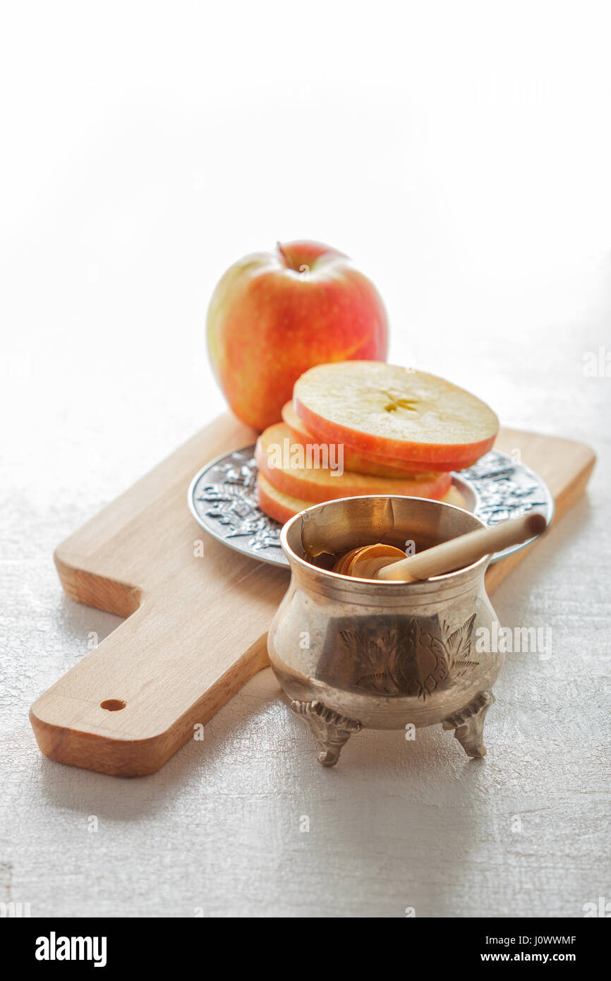 Honey and apples for Rosh Hashanah  Stock Photo