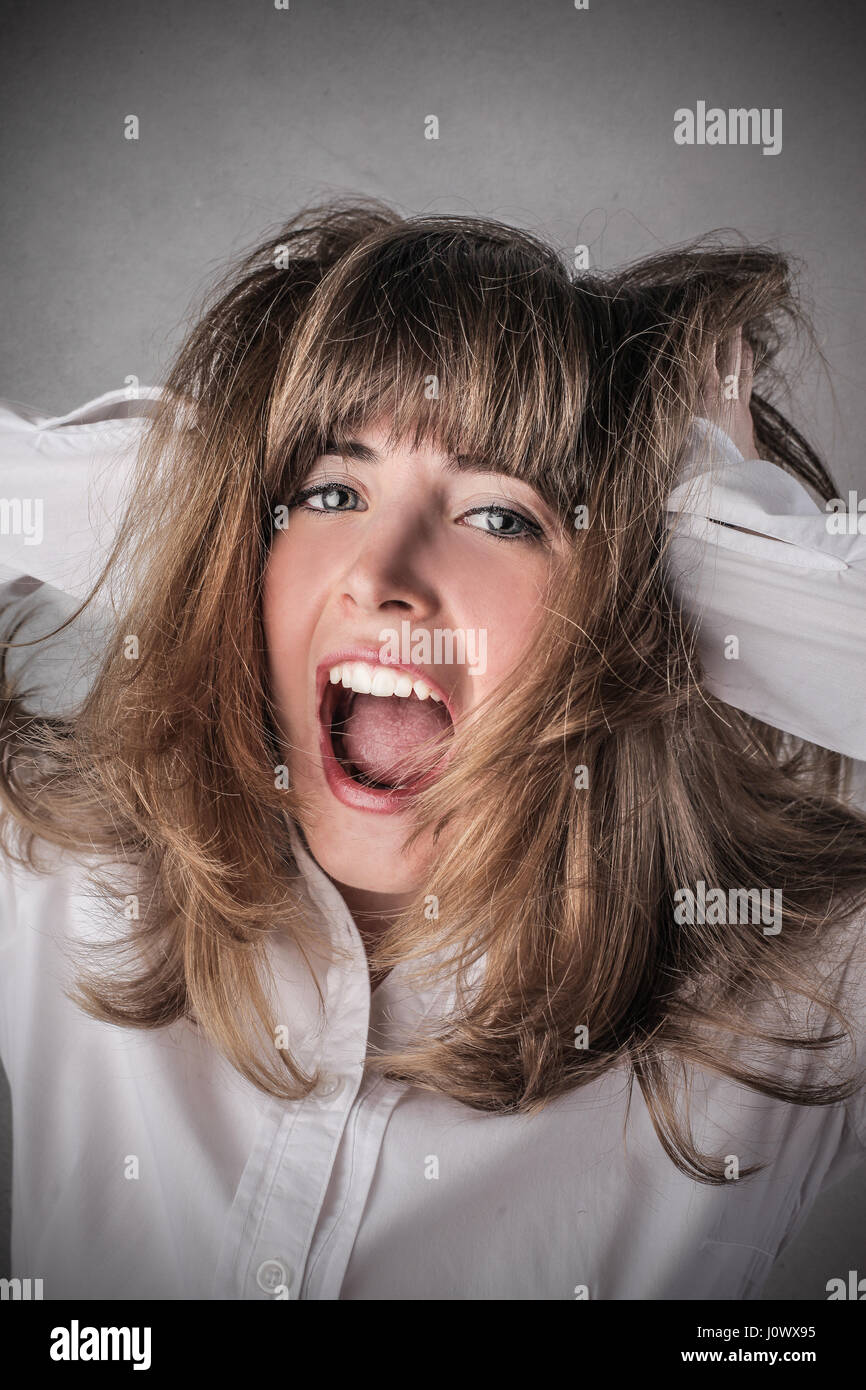 Portrait of crazy woman Stock Photo
