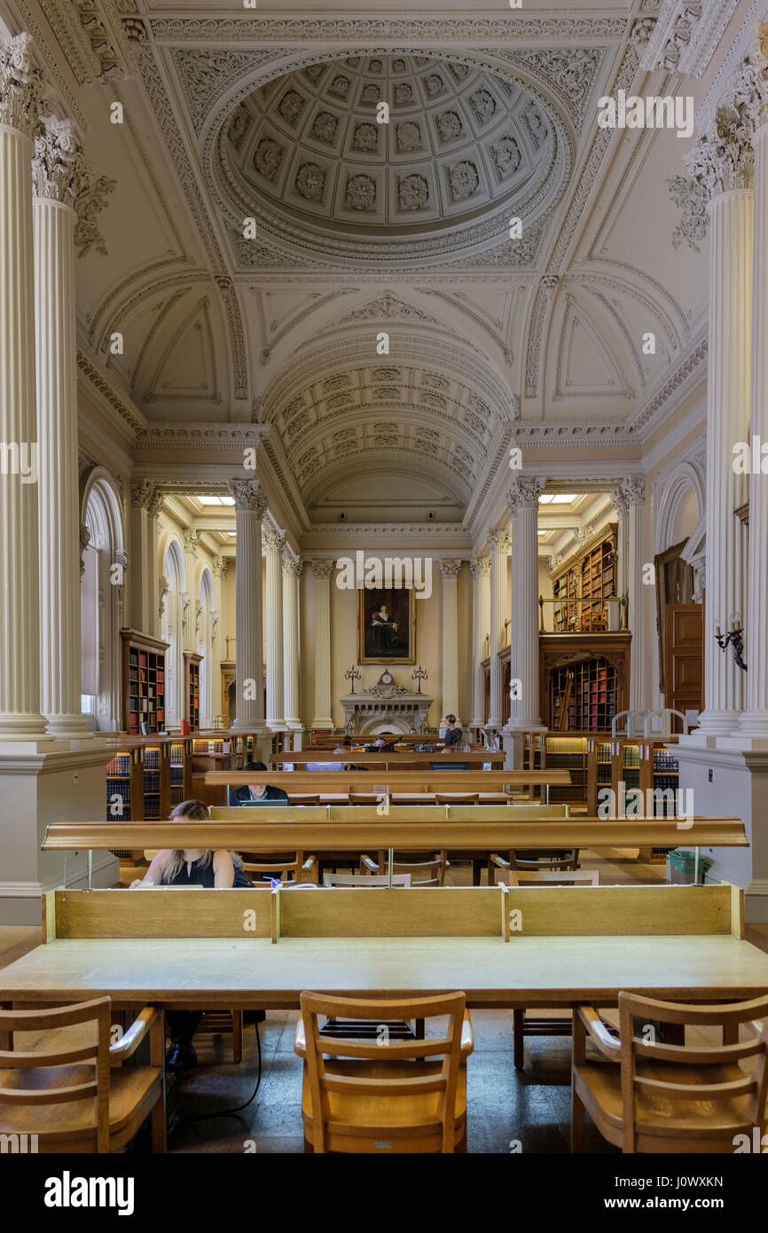 Osgoode Hall Great Library, ornate ceiling, columns, desks and chairs, Toronto, Ontario, Canada. Stock Photo