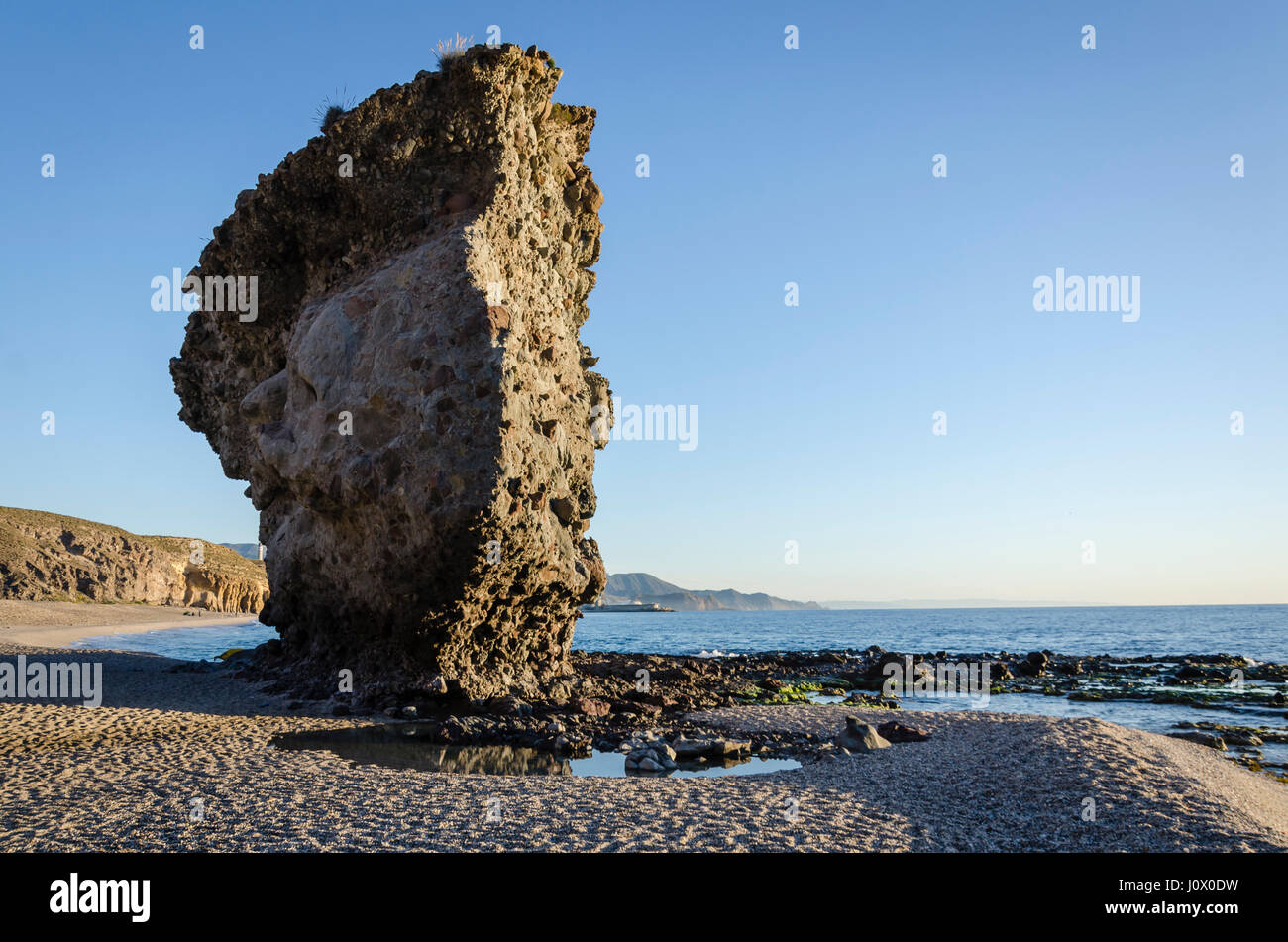 A view of a big rock in Dead beach, Almería province, Spain. Stock Photo