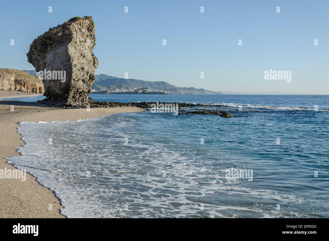 A sea landscape with foam waves view in Dead beach, Almería province