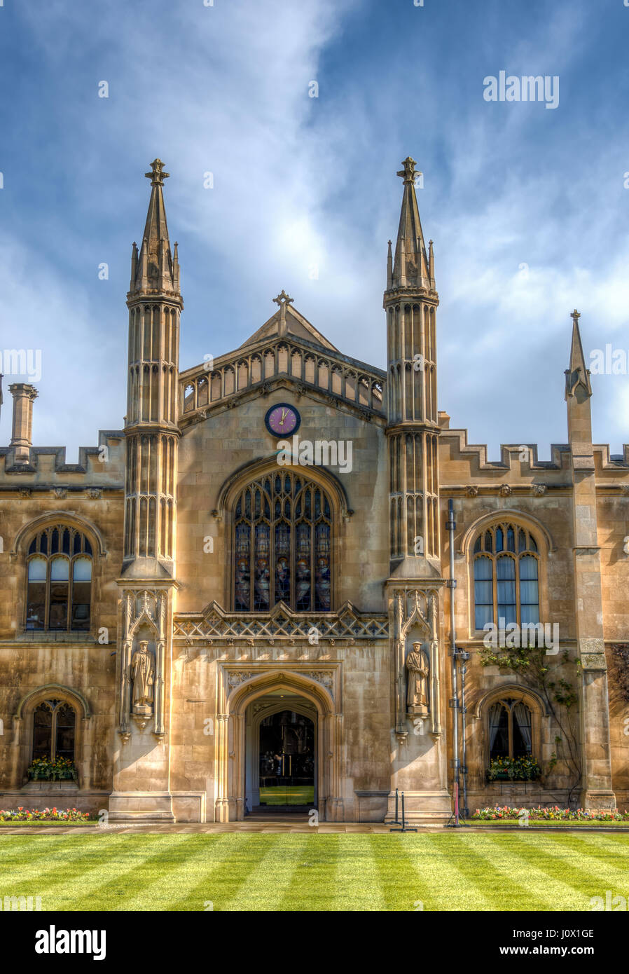 Cambridge, UK - March 27, 2016: The entrance of the Corpus Christ college in cambridge Stock Photo