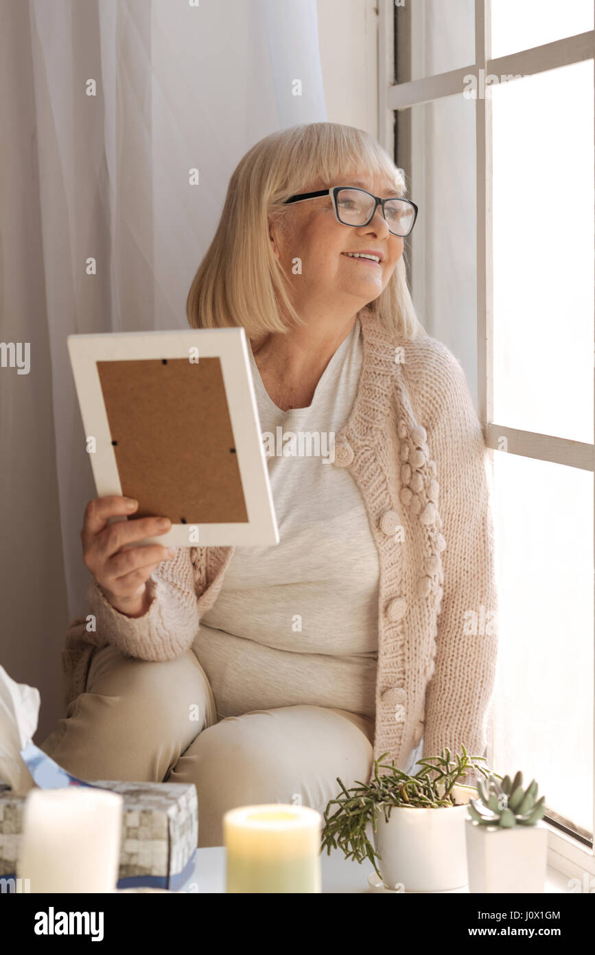 Happy cheerful woman being in a great mood Stock Photo