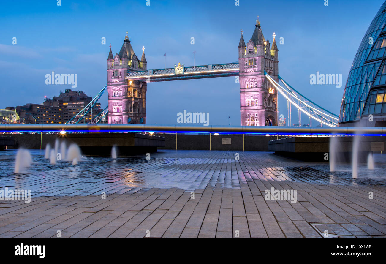 Illuminated Tower bridge in Londonp Stock Photo