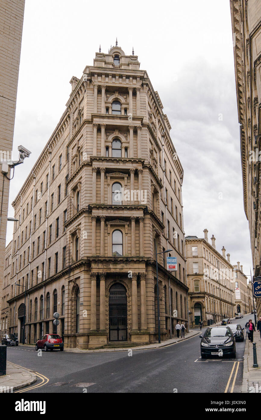 Bradford, England, the Little Germany area of warehouses and imposing building created by Jewish merchants many from Germany in the 19th century Stock Photo
