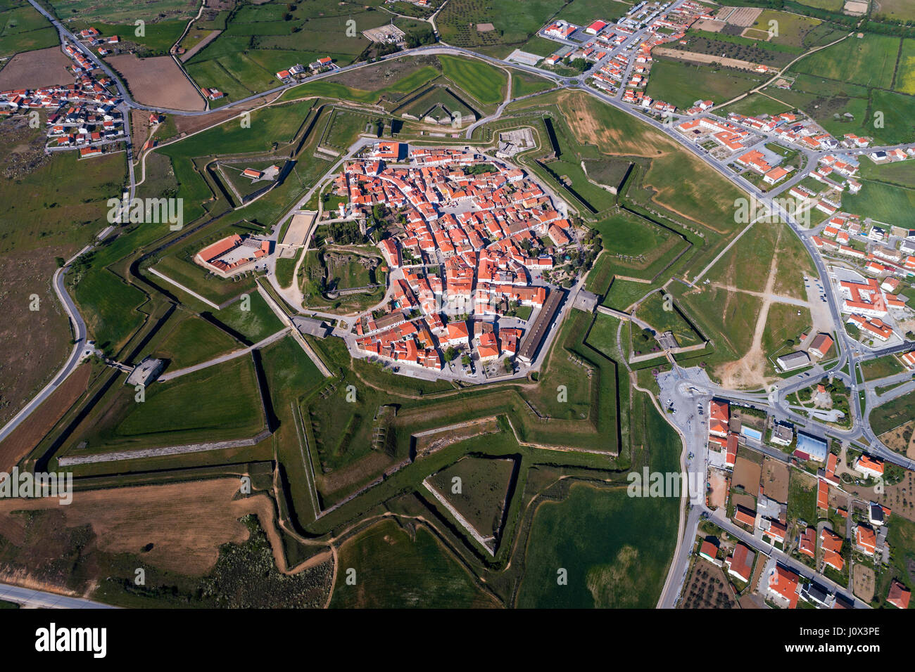 Aerial view of the village of Almeida in Portugal; Concept for travel in Portugal Stock Photo