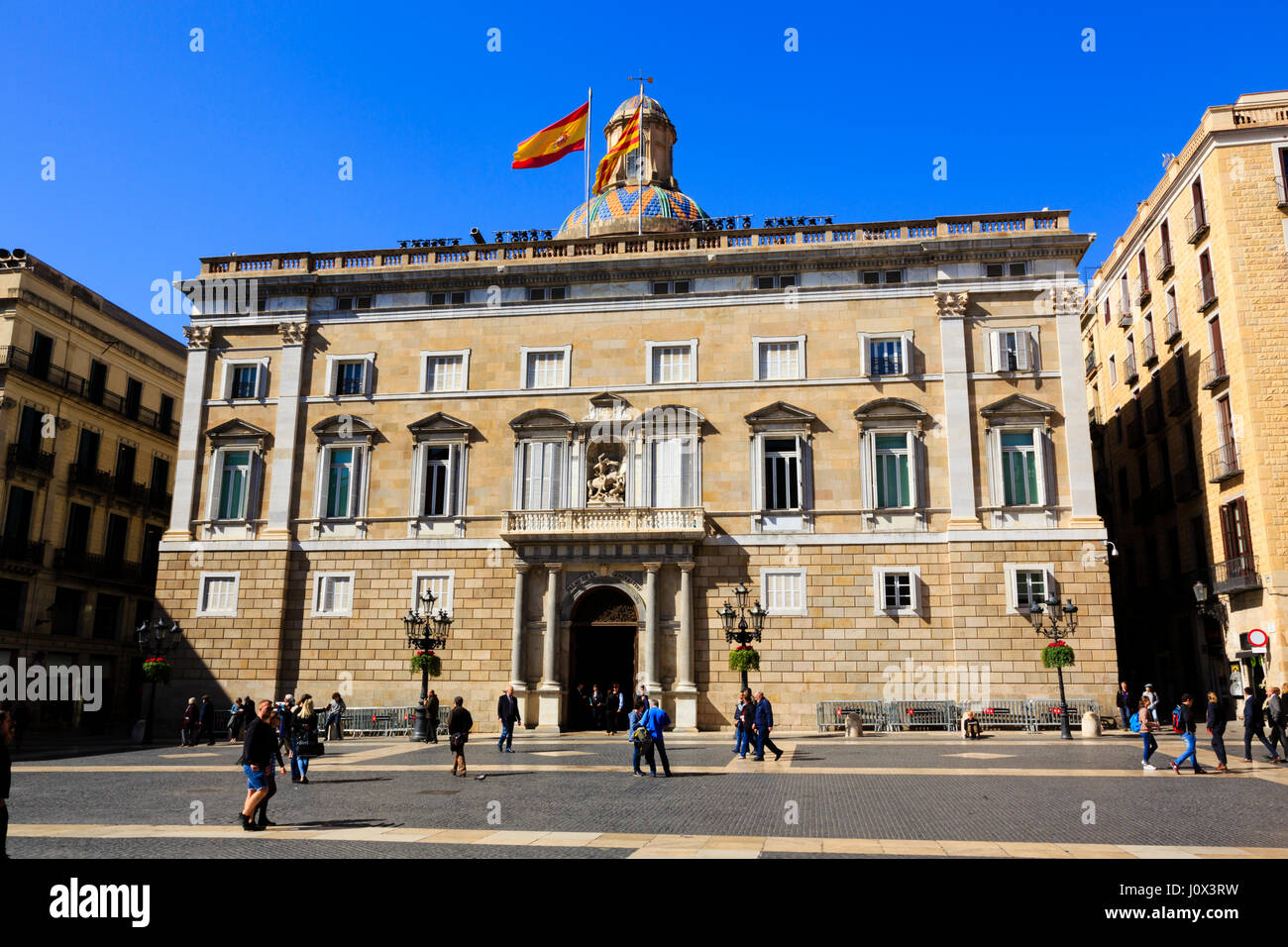 Palau de la Generalitat de Barcelona, Presidential offices in the Gothic Quarter of Barcelona, Catalunya, Spain. Placa deSant Jaume Stock Photo