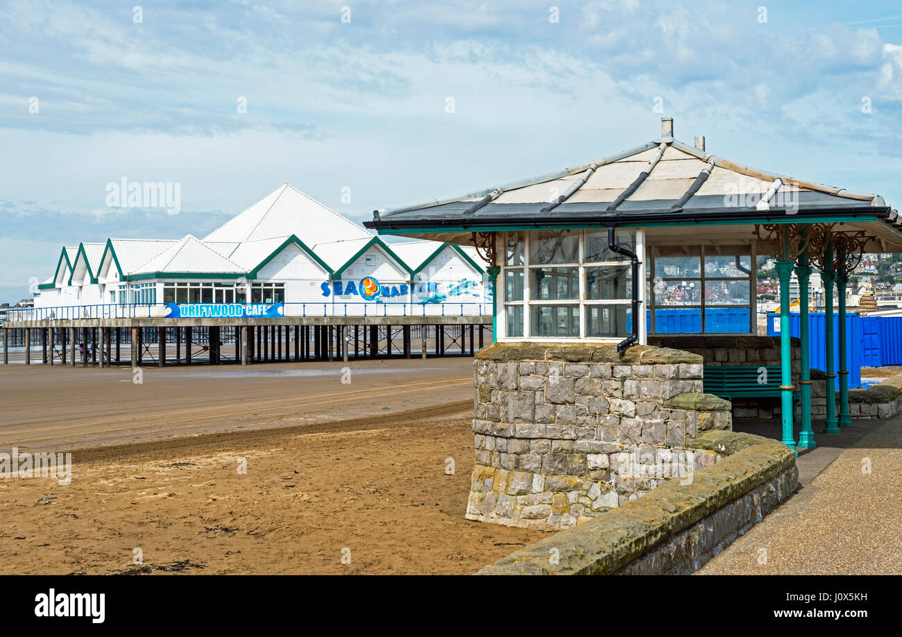 The Seaquarium pier on the beach at Weston Super Mare Stock Photo