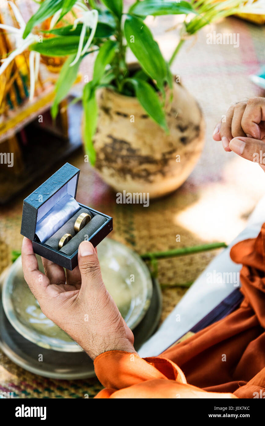 monks blessing buddhist wedding ring ceremony on kep coast of cambodia asia Stock Photo Alamy