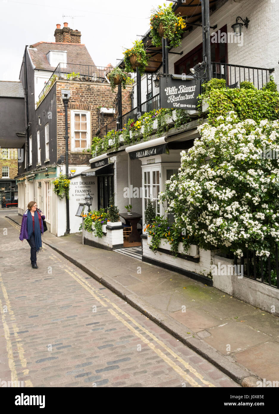 Quaint shops on Perrins Court, Hampstead, London, NW3 Stock Photo
