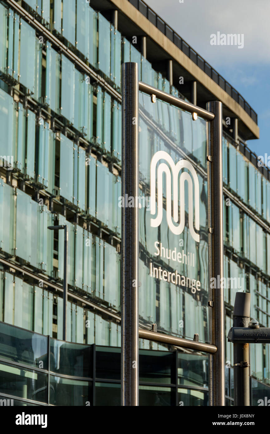 The car park and sign at the Shude Hill Transport Interchange