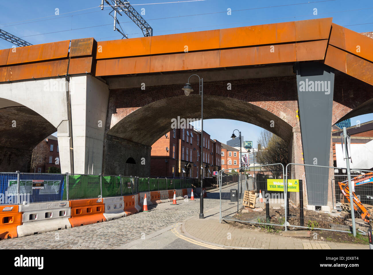 Newly widened bridge over Potato Wharf, for the new Ordsall Chord rail link, Salford, Manchester, England, UK Stock Photo