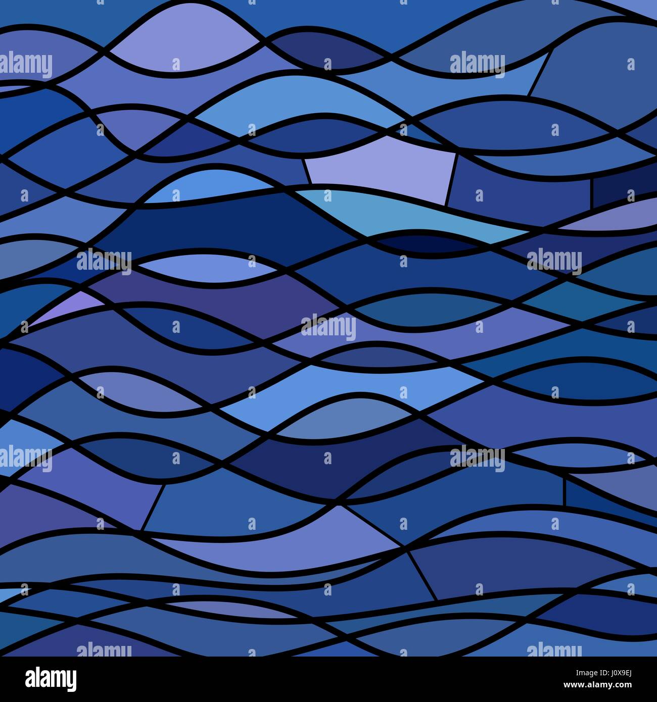 abstract vector stained-glass mosaic background - blue and violet waves ...