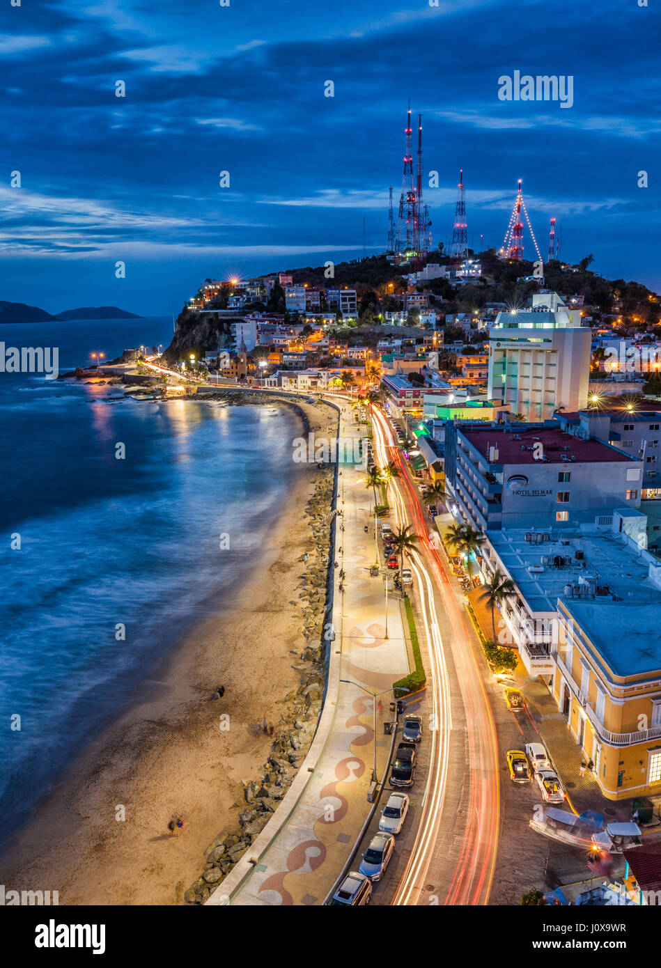 Aerial view of the Mazatlan boardwalk and Olas Altas beach in Old