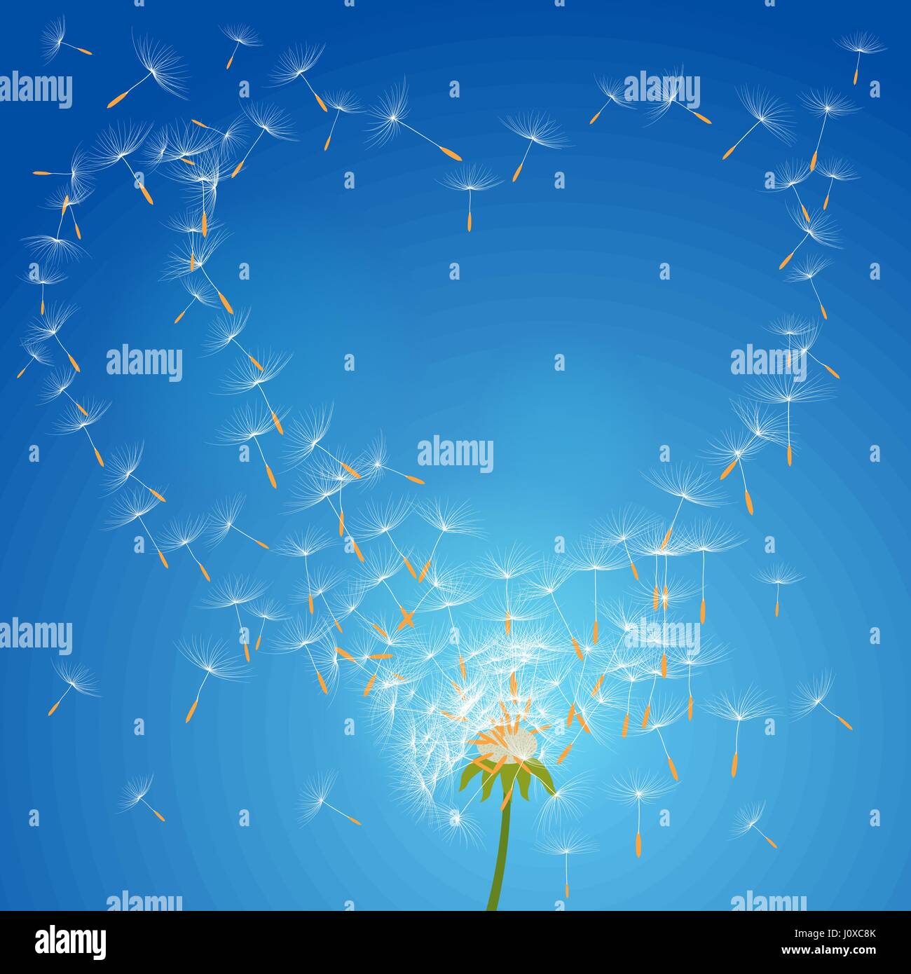 Vector flower dandelion on a wind loses the integrity forming loveai Stock Vector