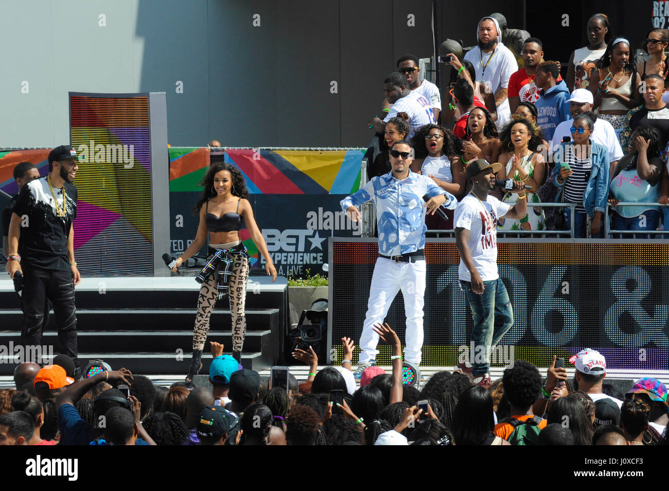 (L-R) Zack Kharbouch, Tinashe, French Montana and Ray J on-stage at the