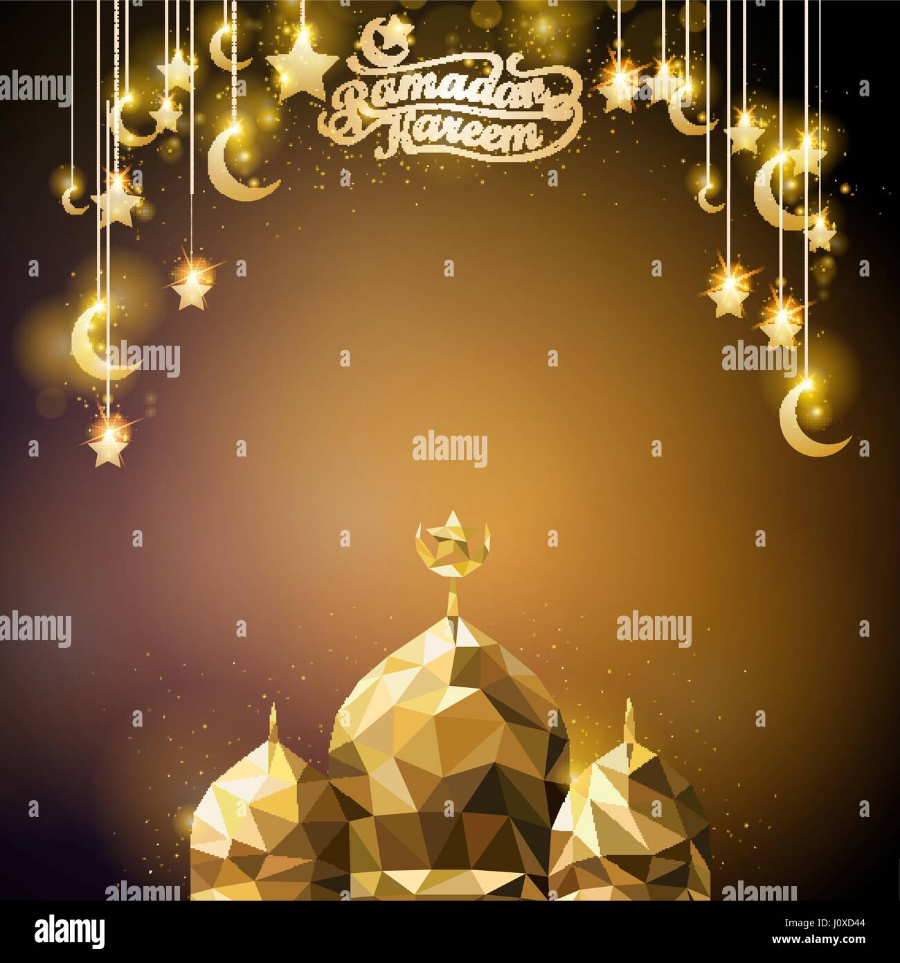 Ramadan Kareem glow gold crescent and star islamic greeting background ...