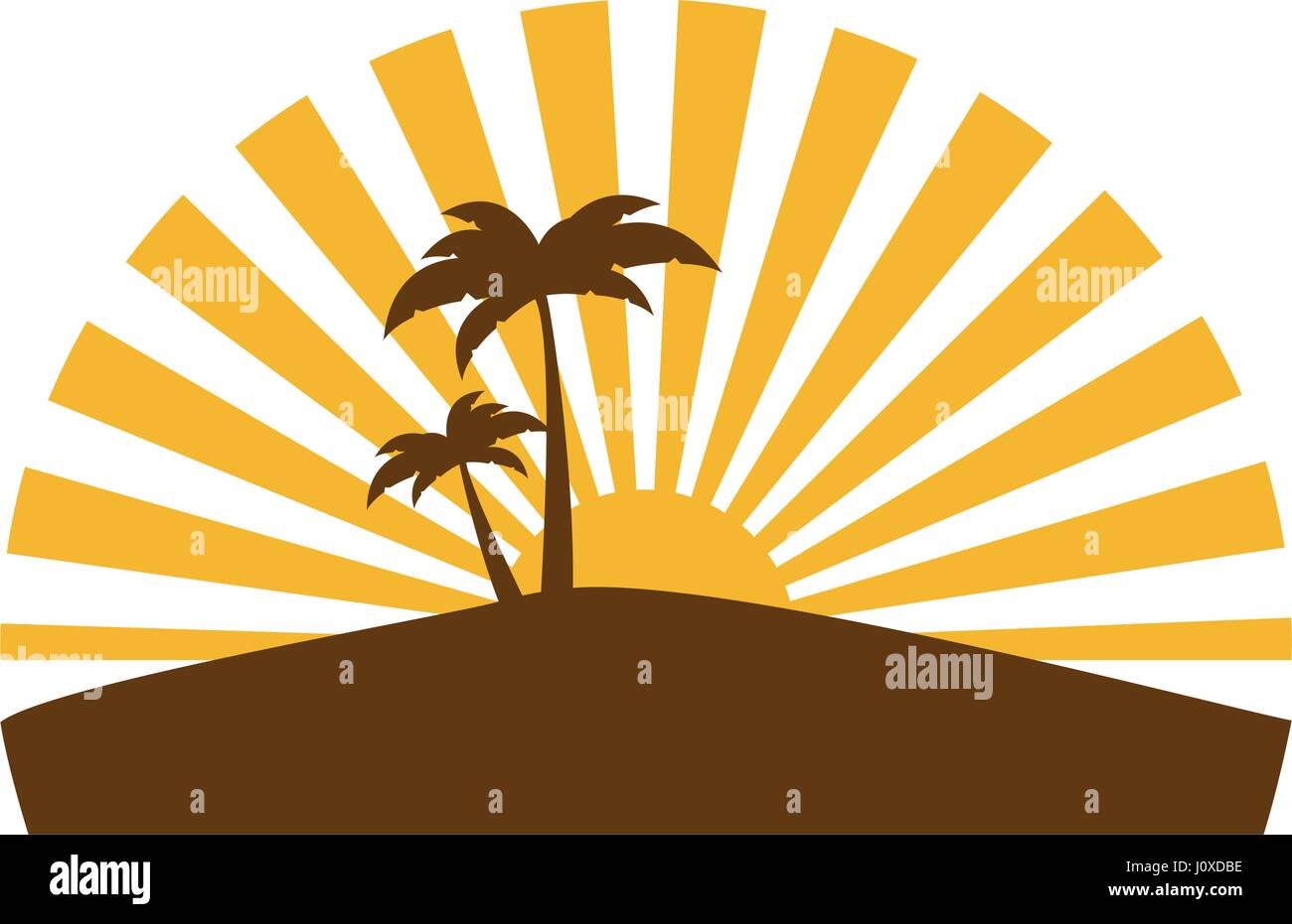 colorful circular background sunset with beach and palms Stock Vector ...