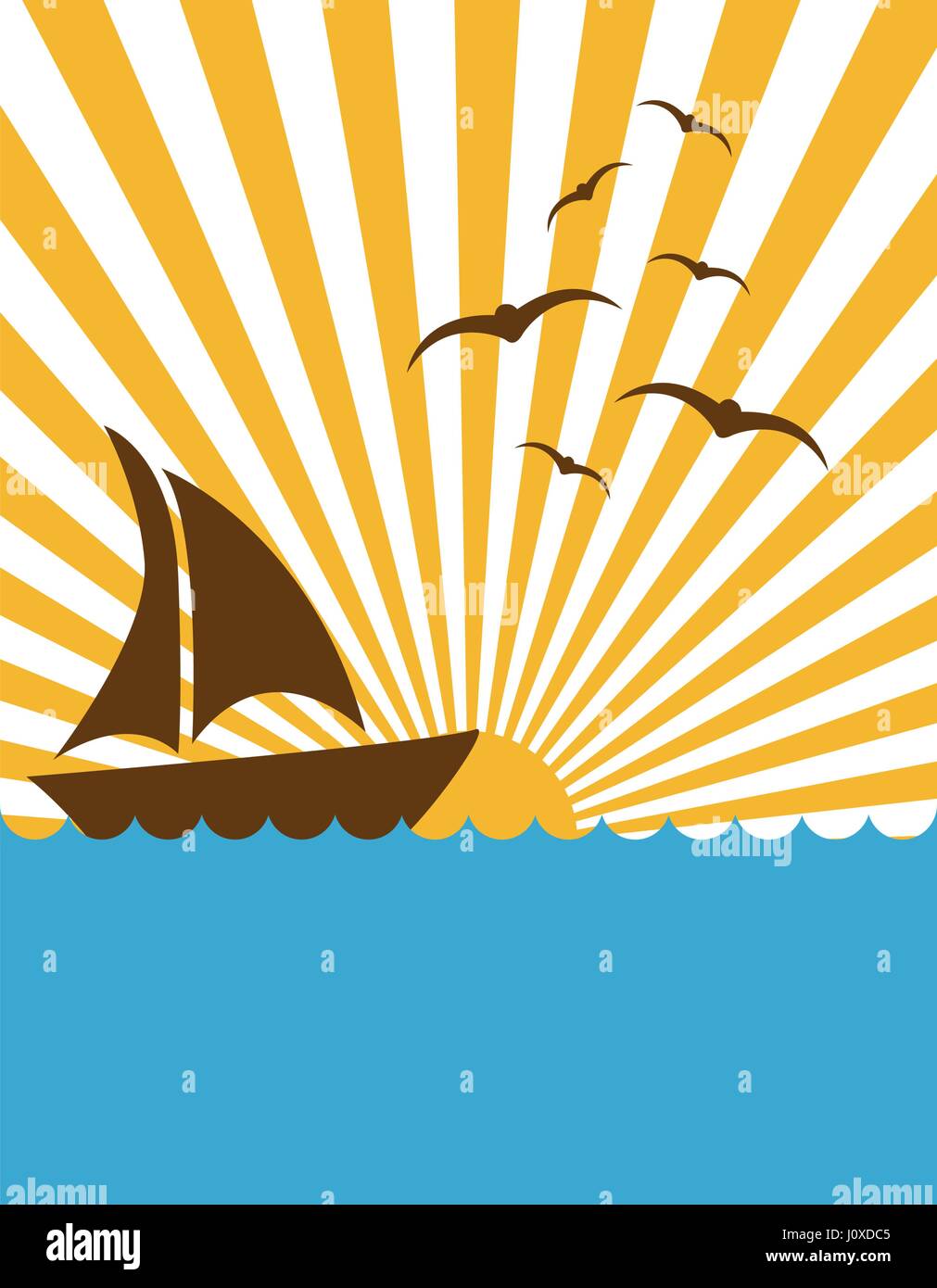 colorful rectangular background sunset in the ocean with boat over