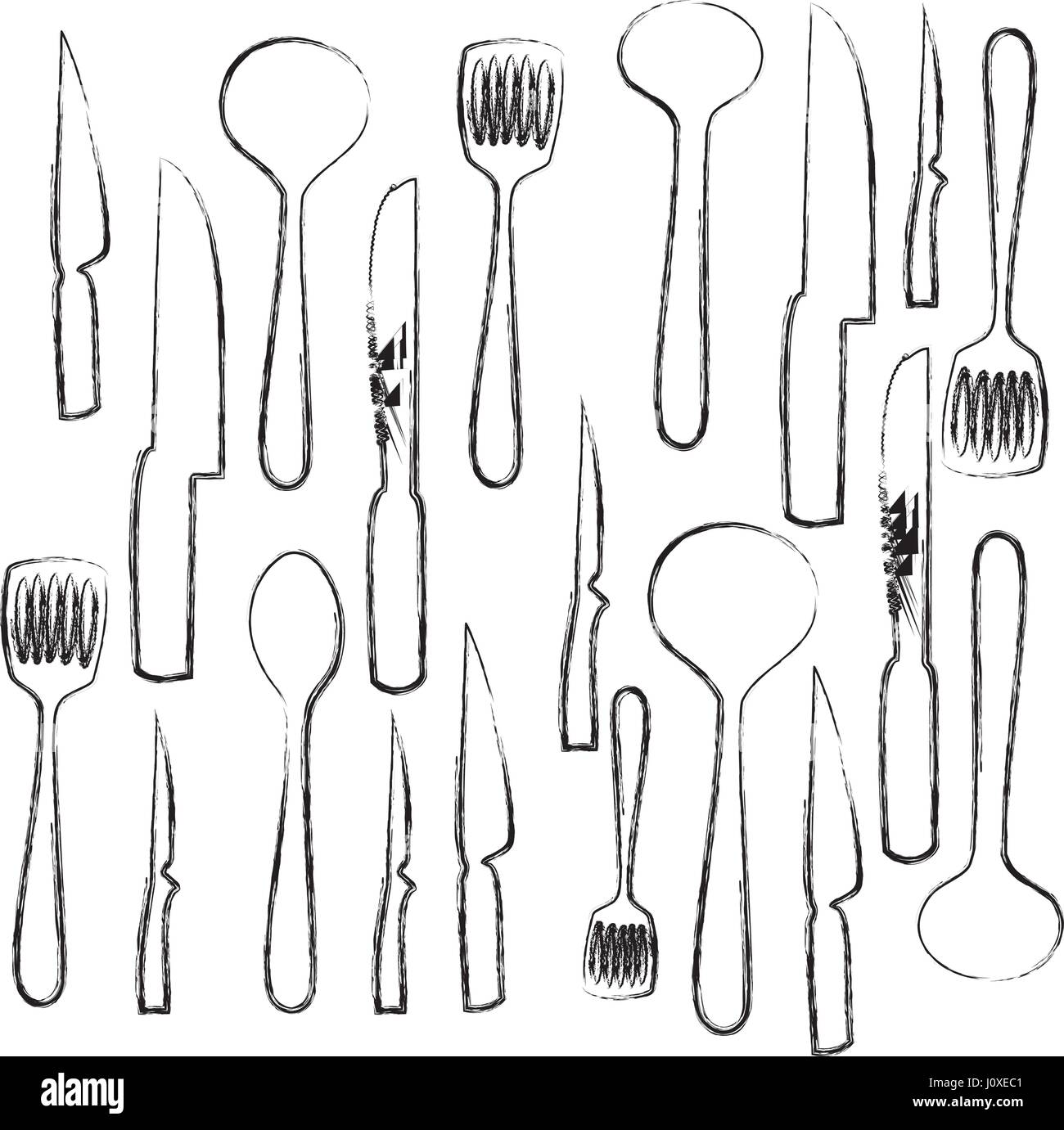 monochrome sketch of set of kitchen utensils Stock Vector Image & Art