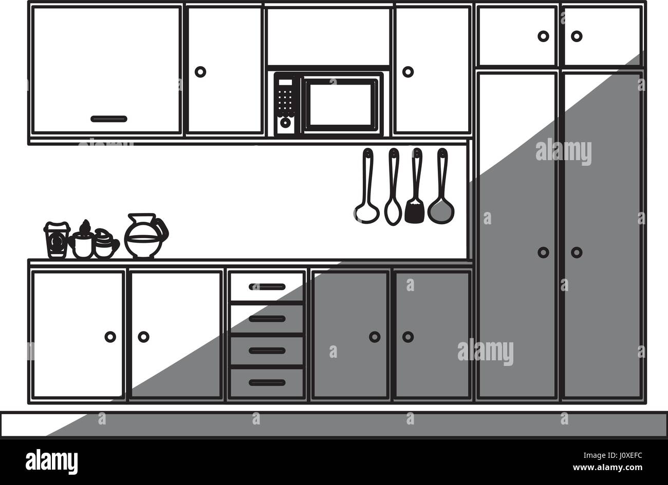 monochrome silhouette of modern kitchen Stock Vector Image