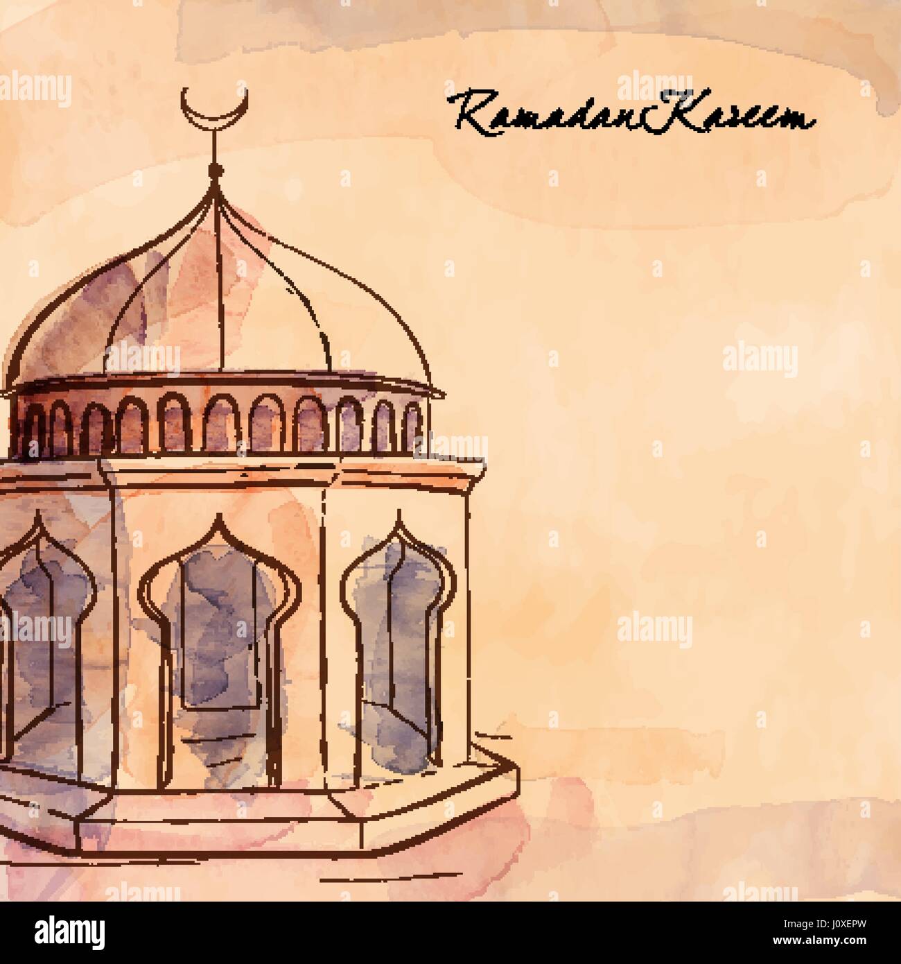Ramadan Kareem vector watercolor mosque sketch Stock Vector