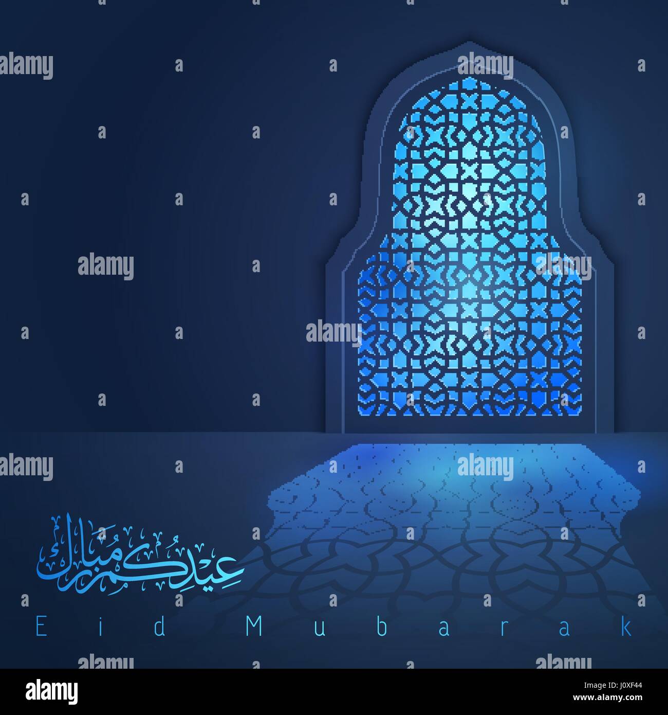 eid mubarak greeting background light mosque window stock