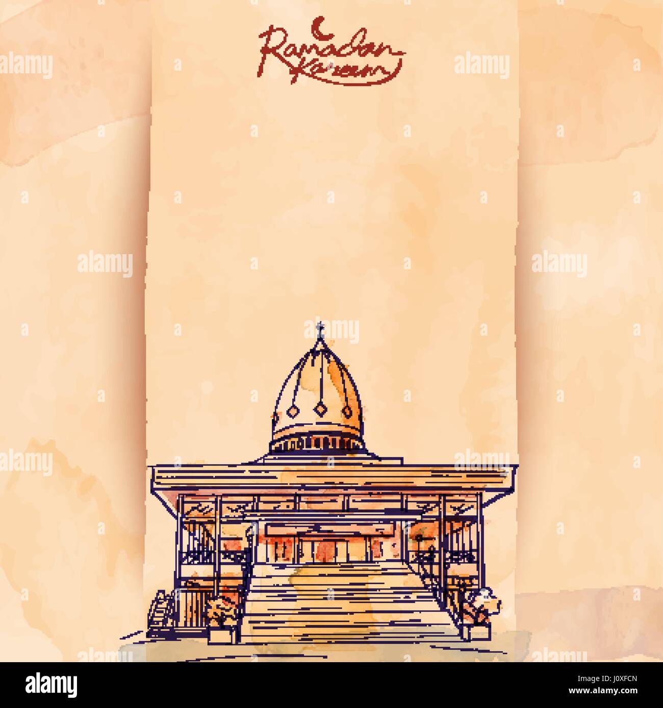 Ramadan Kareem islamic vector watercolor mosque sketch Stock Vector