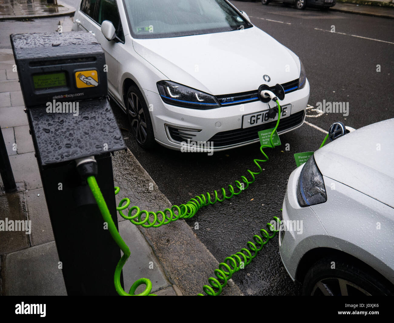 Electric Cars Charging, Paddington, Central London, England Stock Photo