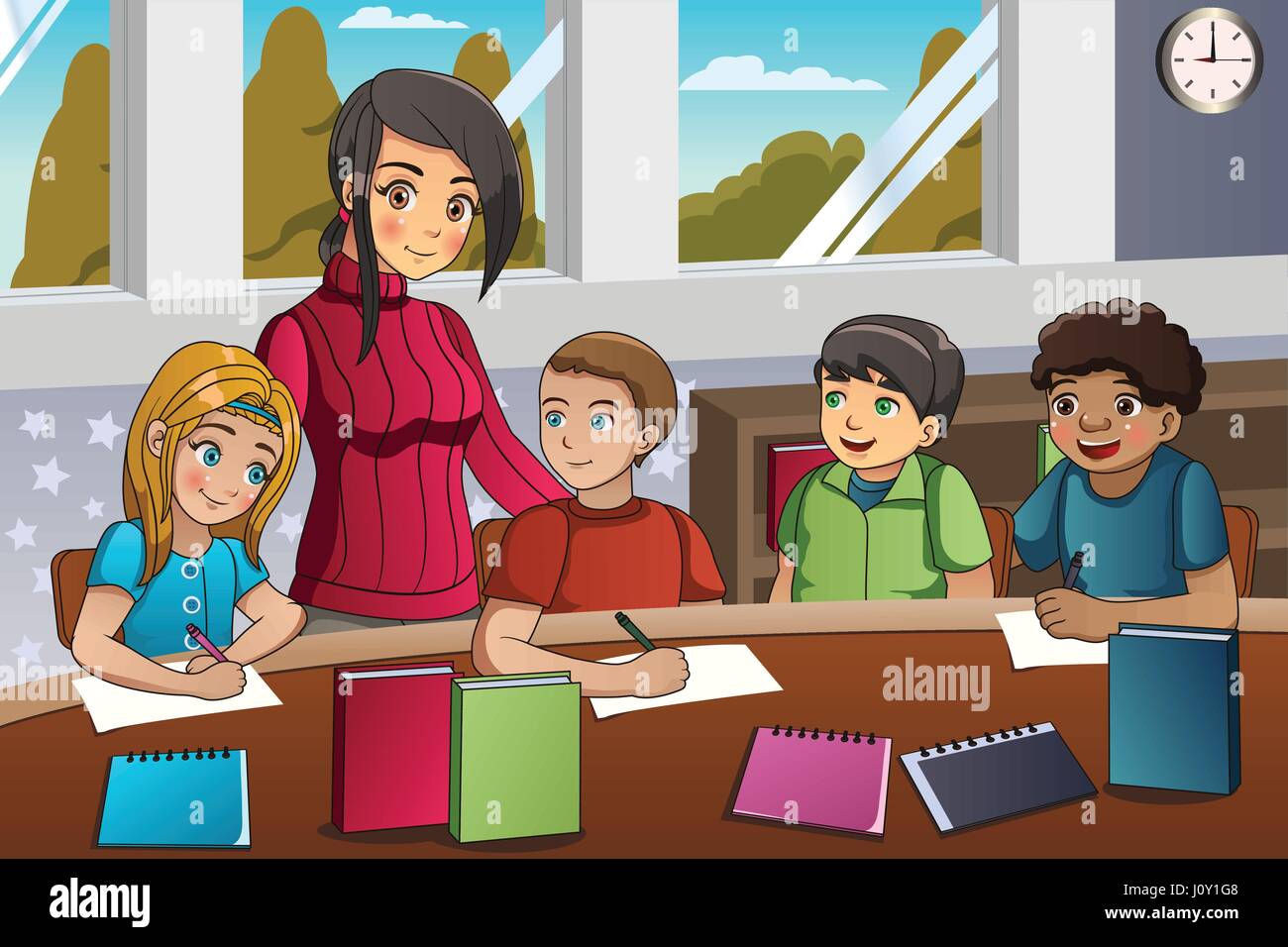 A vector illustration of students studying in classroom with teacher Stock  Vector Image & Art - Alamy