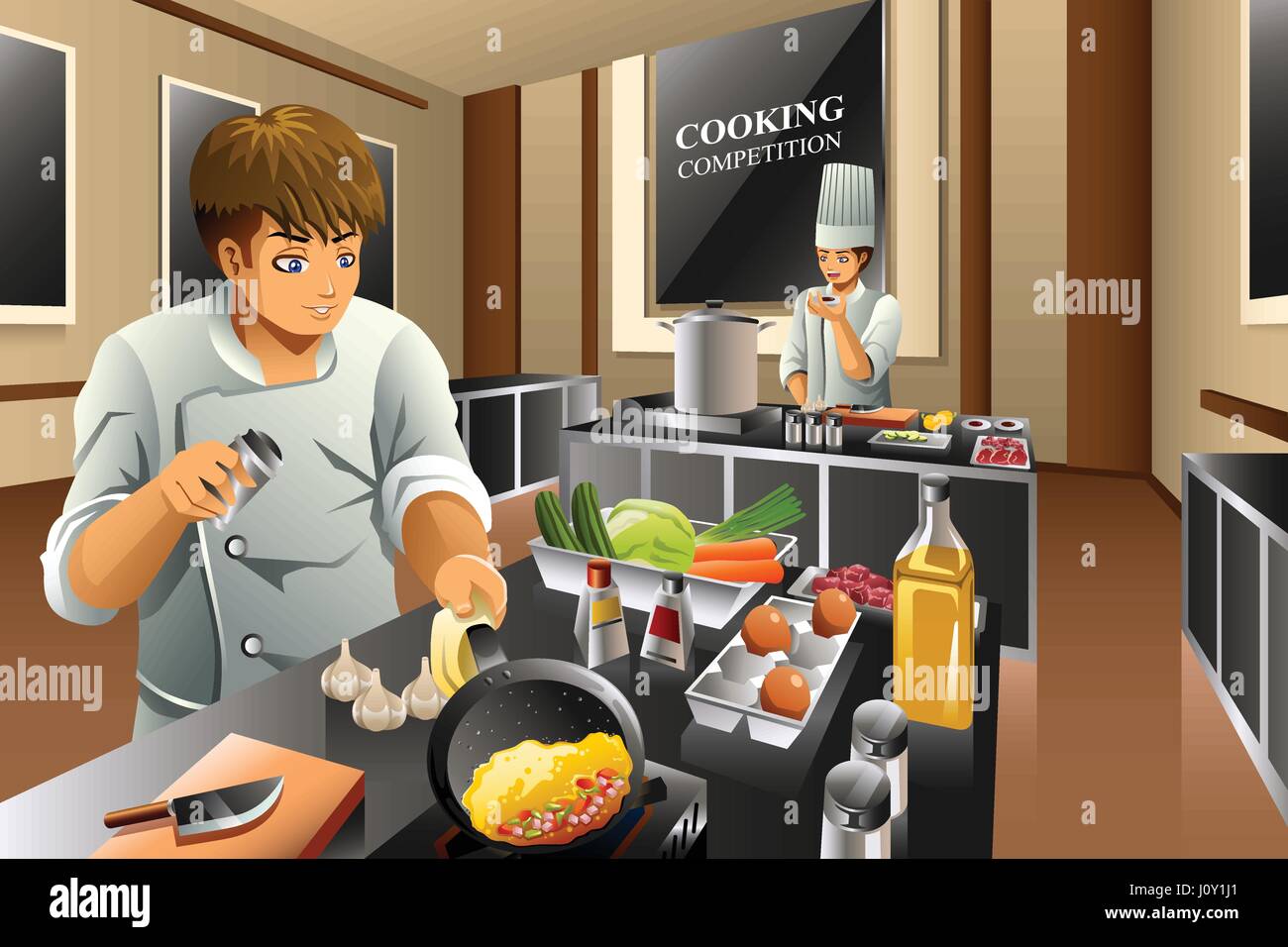 A vector illustration of chef in cooking competition Stock Vector