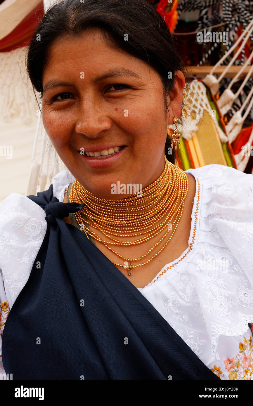 Woman at the traditional market in Otavalo, Ecuador Stock Photo