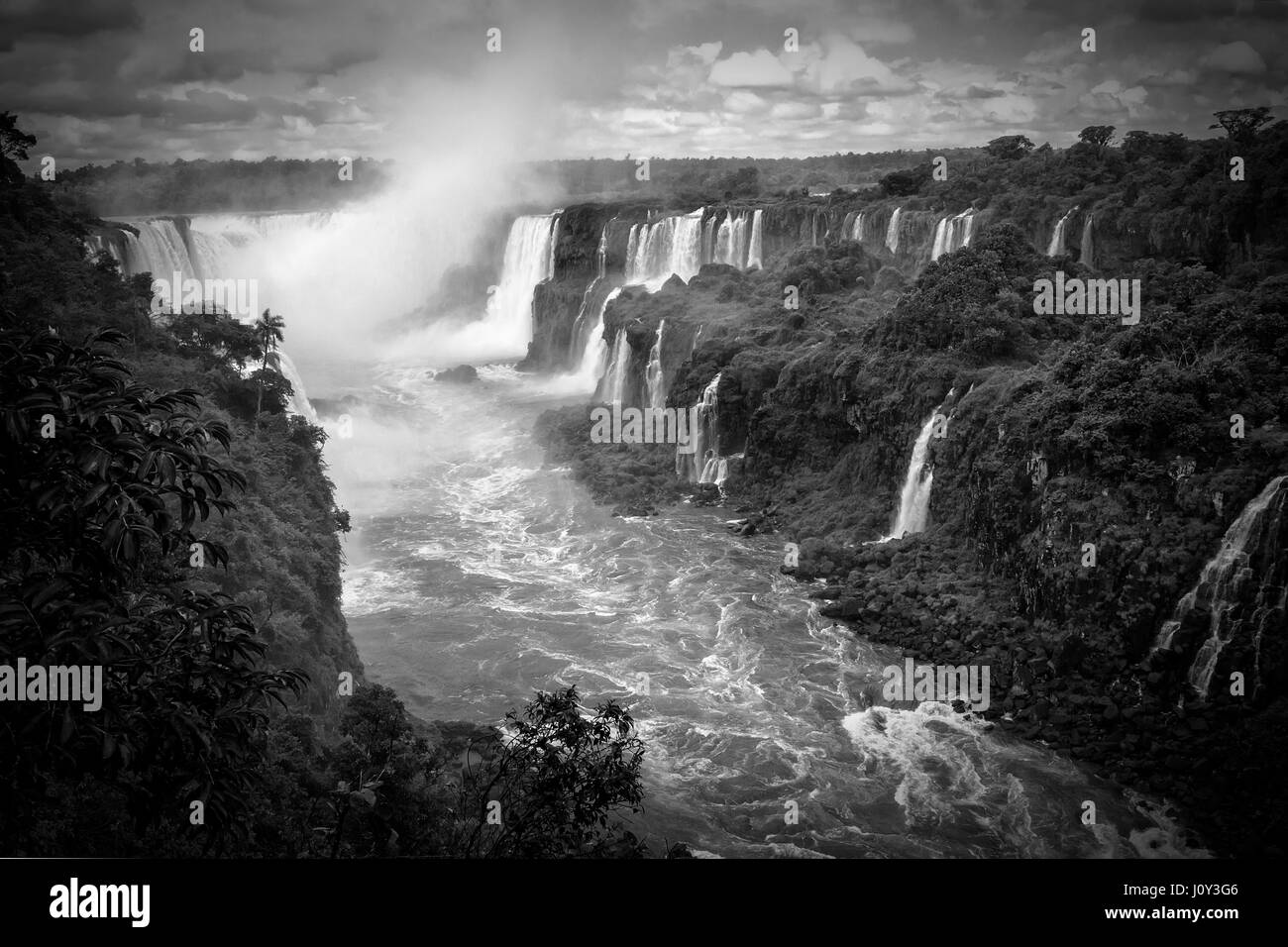 Iguazu Falls, Brazil, Argentina, Back and White Stock Photo