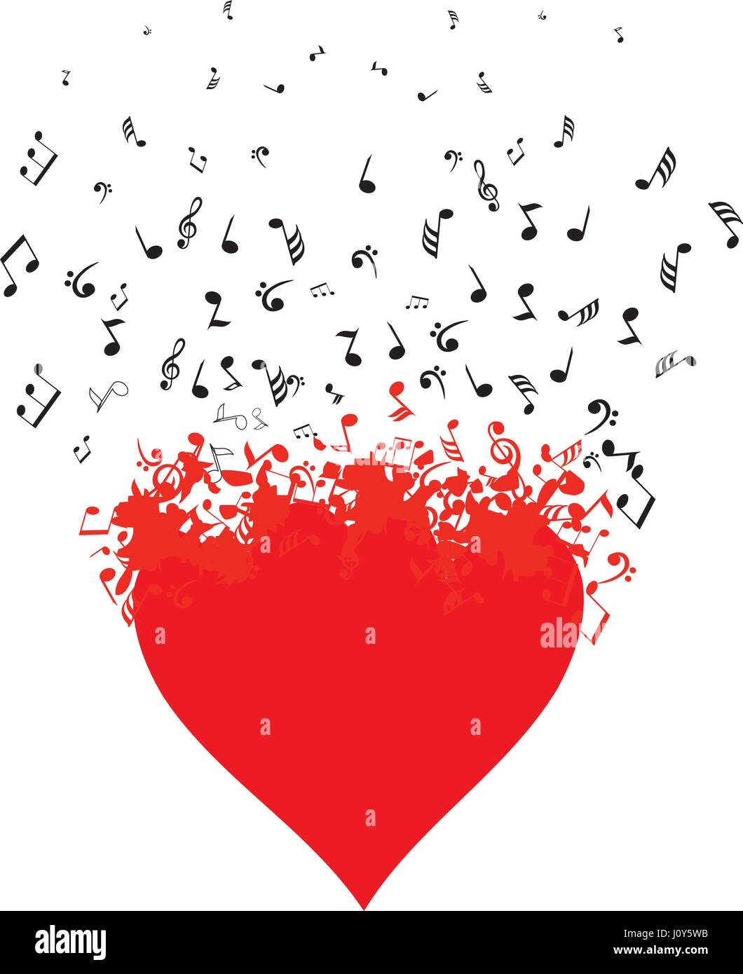vector illustration of a musical heart with flying notes Stock Vector ...