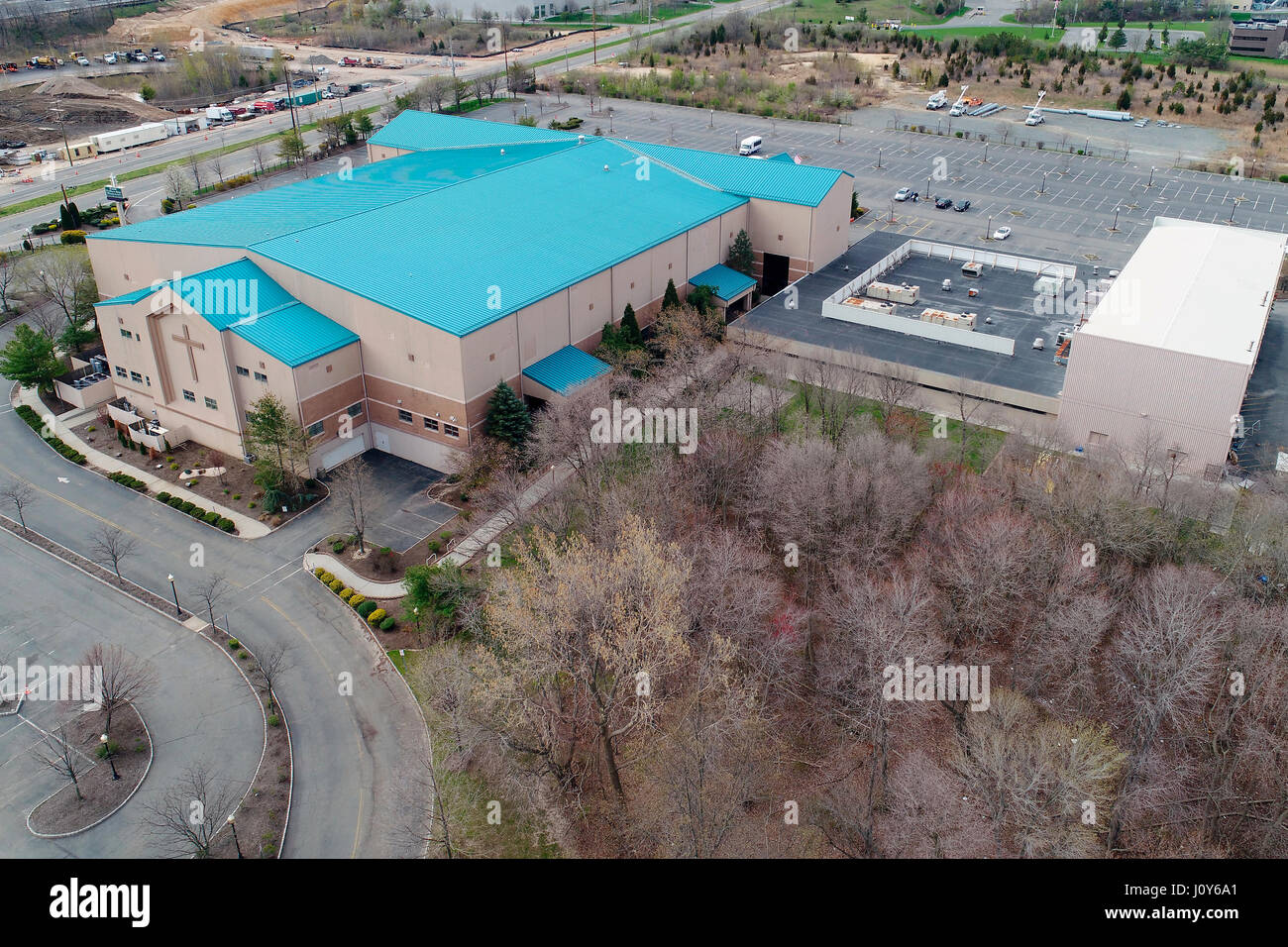 Aerial view of Faith Fellowship Mega Church in Sayreville, New Jersey