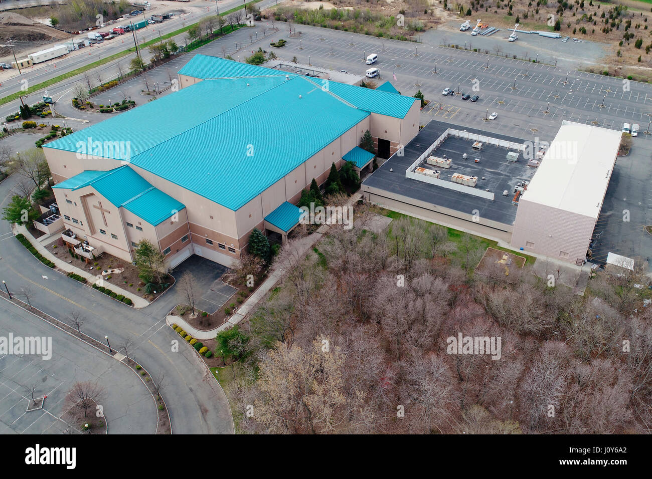 Aerial view of Faith Fellowship - Mega Church in Sayreville, New Jersey Stock Photo