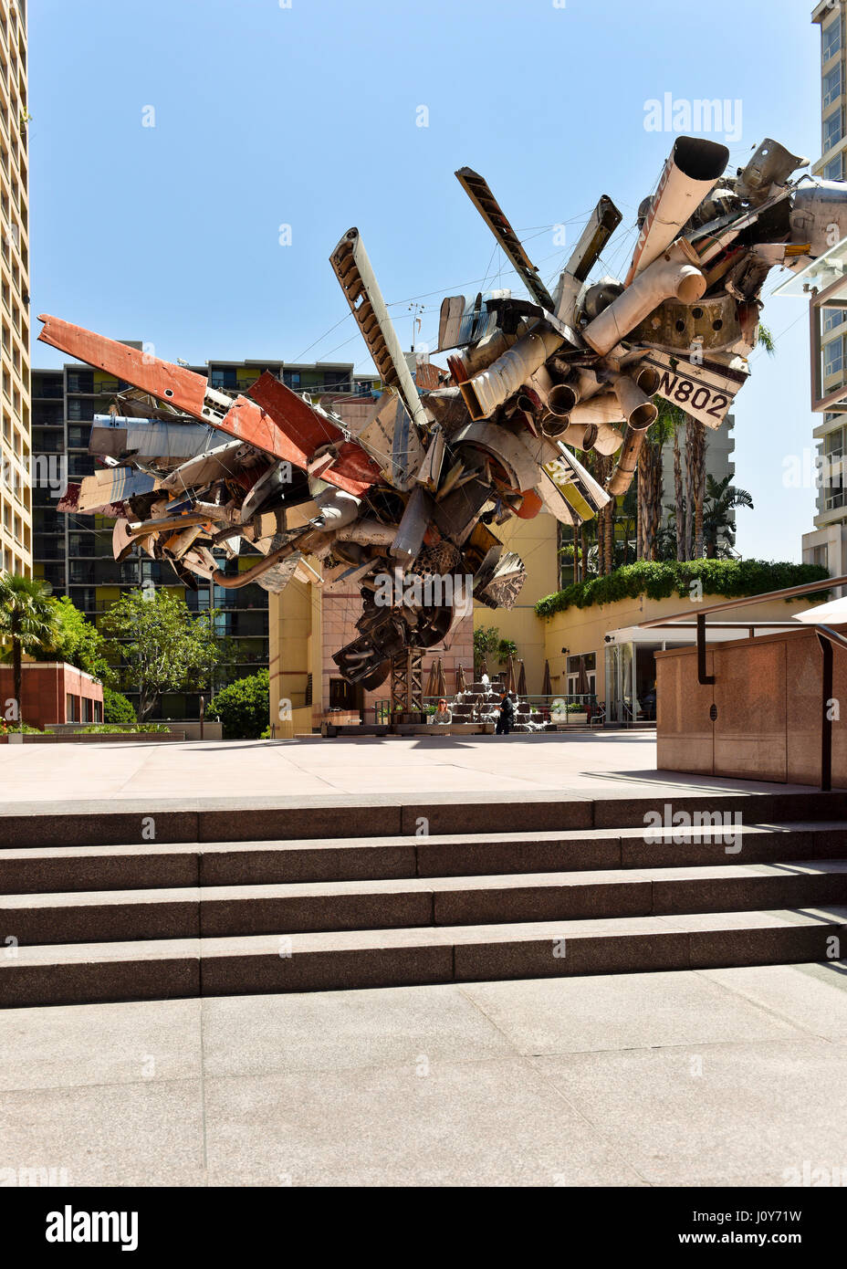 'Airplane Parts' by sculptor Nancy Rubins is made of scraps of old airplanes wired together into a massive junk tree -- 25 feet tall and 65 feet acros Stock Photo