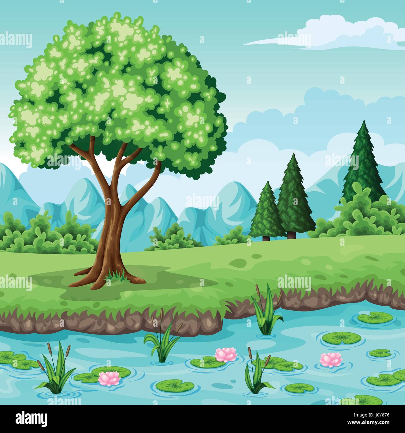 Illustration of a summer landscape with trees Stock Vector Image & Art ...