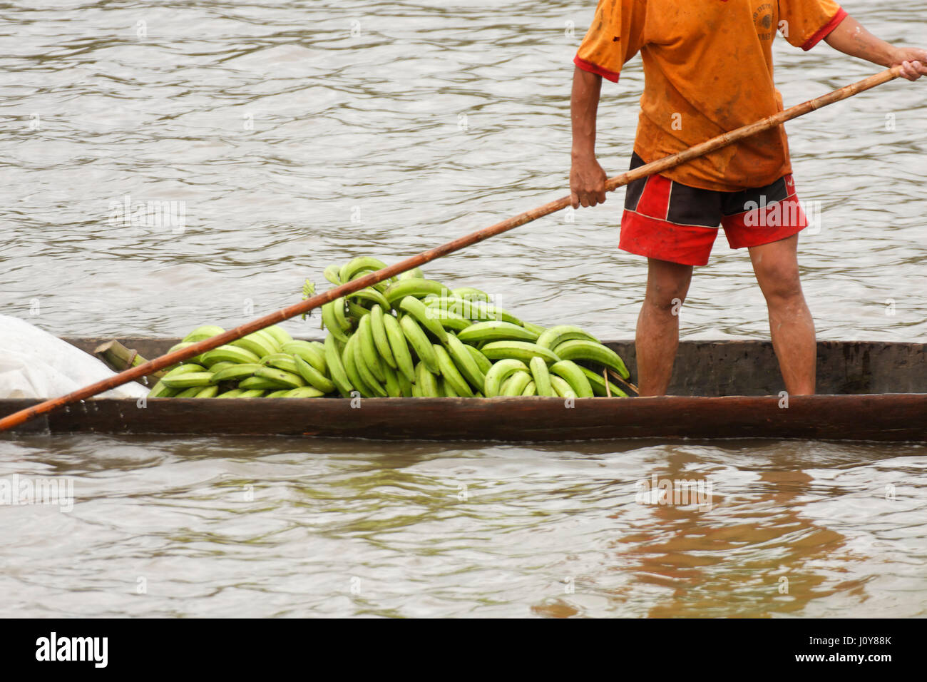 Banana transport on River Napo, Ecuador Stock Photo