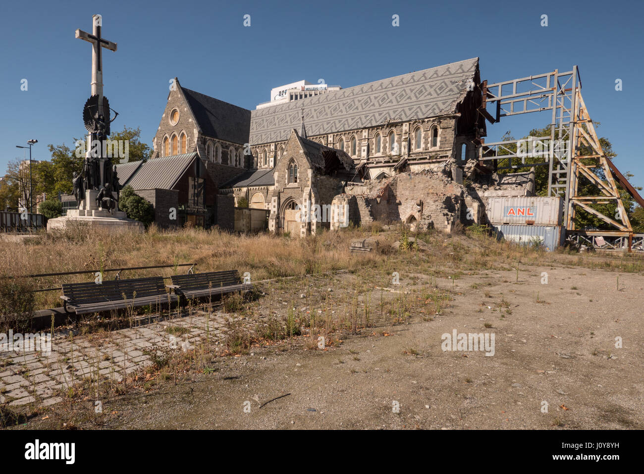 Christchurch Cathedral, Christchurch, New Zealand damaged after the 2011 earthquake. Stock Photo