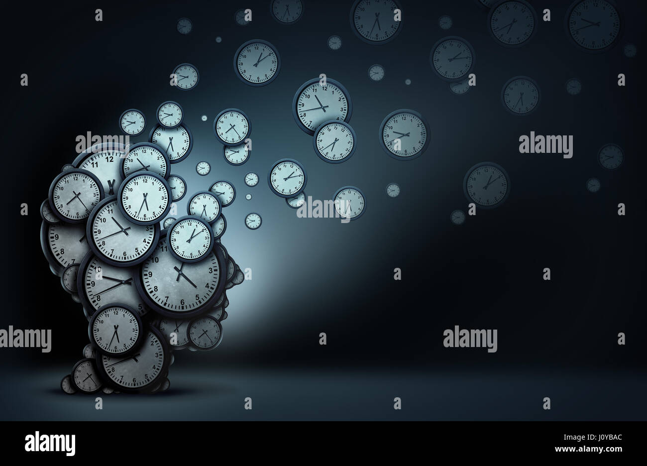 Time planning concept as a group of clocks shaped as a human head
