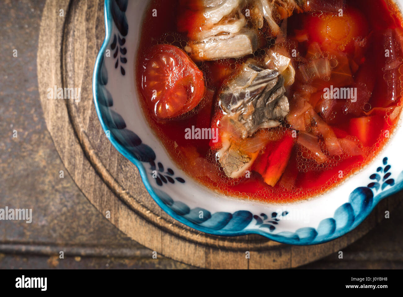 Traditional Russian and Ukrainian beetroot soup borscht Stock Photo